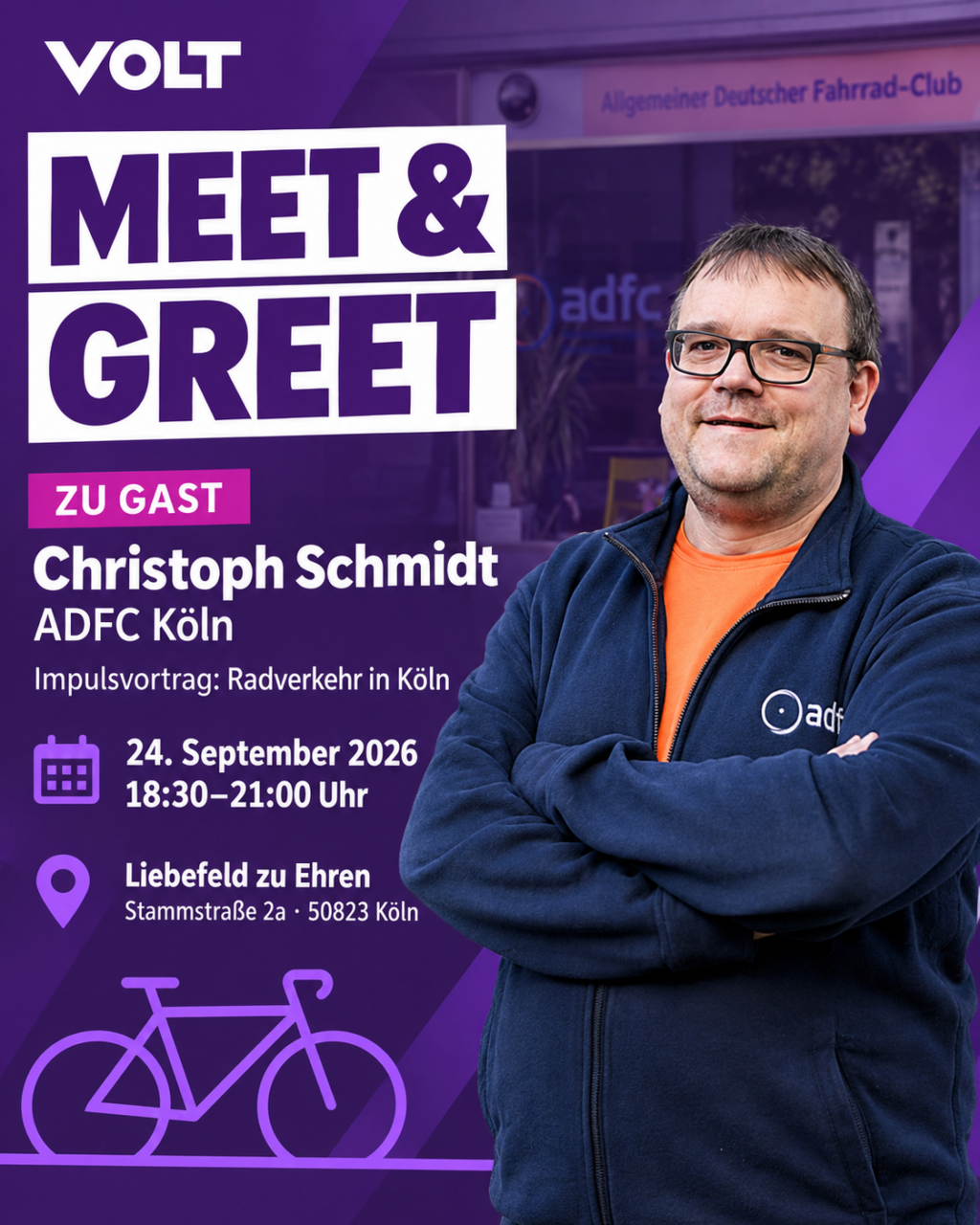 Dirk Bachhausen bei der Meet & Greet Veranstaltung des ADFC Köln am 24. September 2026.