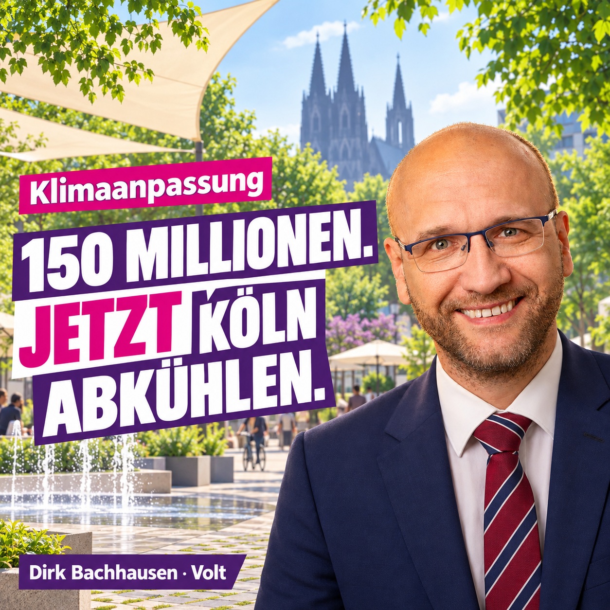 Dirk Bachhausen in Köln mit Kathedrale im Hintergrund, für Klimaanpassung.