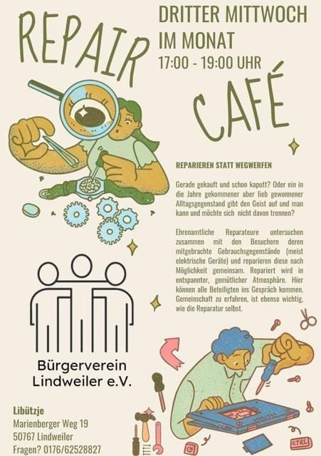 Repair Café im Bürgerverein Lindweiler, Reparatur und Austausch.