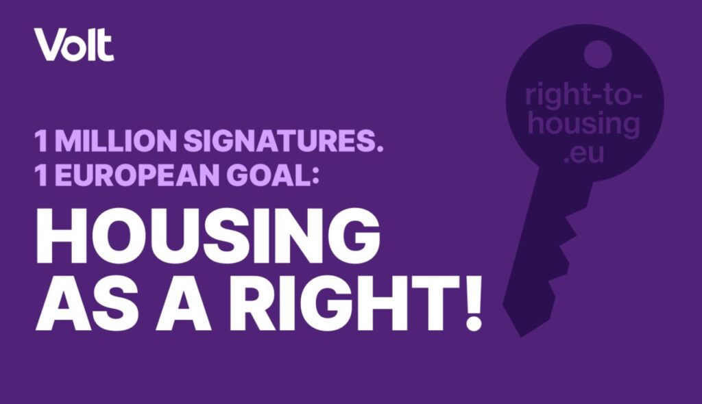 Grafik mit Schlüssel und Text zu Housing als Recht in der EU.