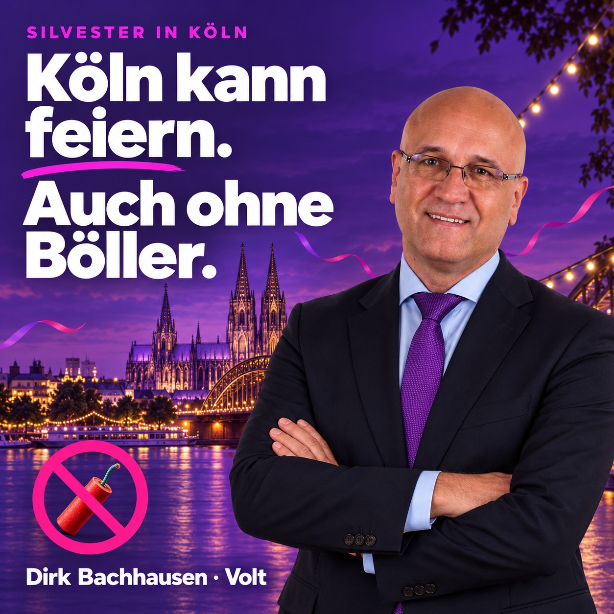Dirk Bachhausen vor Kölner Dom bei Silvesterfeier ohne Böller.