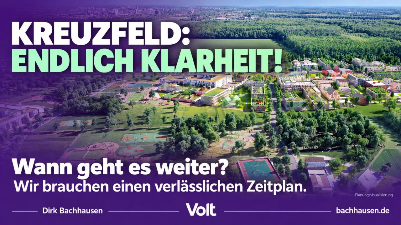 Luftaufnahme von Kreuzfeld mit grünen Flächen und Gebäuden in Köln.
