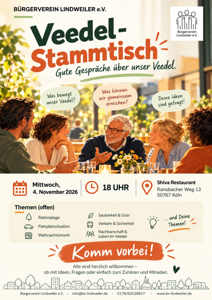 Menschen beim Veedel-Stammtisch im Bürgerverein Lindweiler e.V.